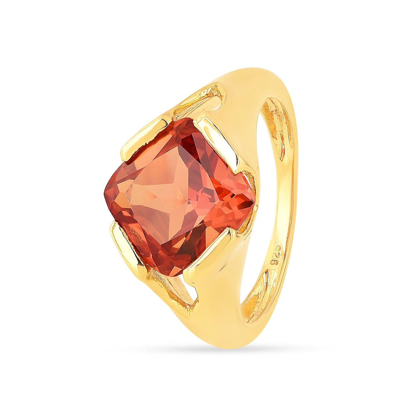 4.24 Ct Square Orange Lab Grown Padparadscha Sapphire Prong 18K Yellow Gold Plated Silver Solitaire Ring