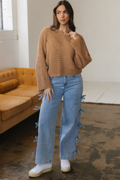 Threaded Pear Ivy Sleeve Loose Pullover Sweater