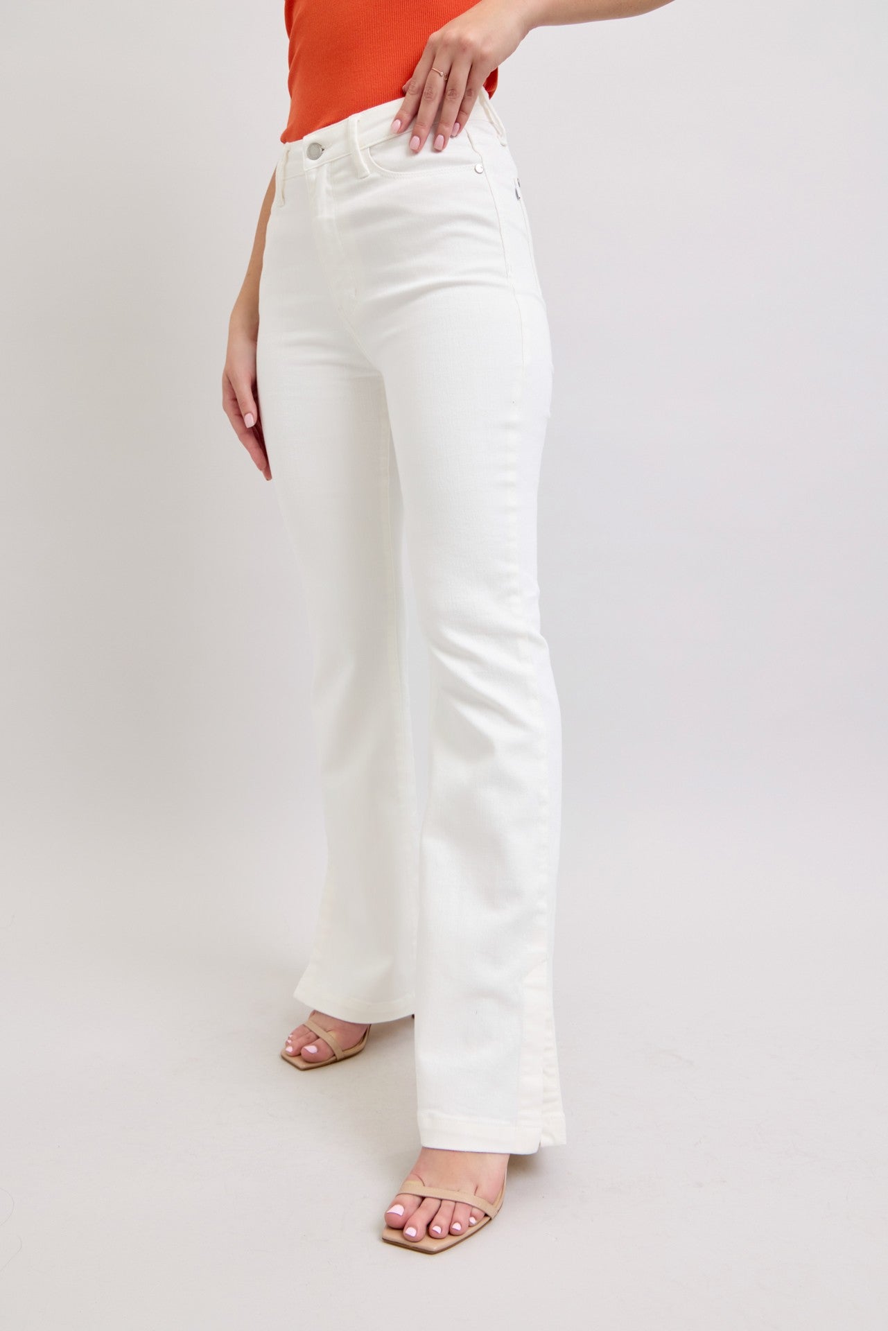 Judy Blue White Side Slit Slim Bootcut Jeans