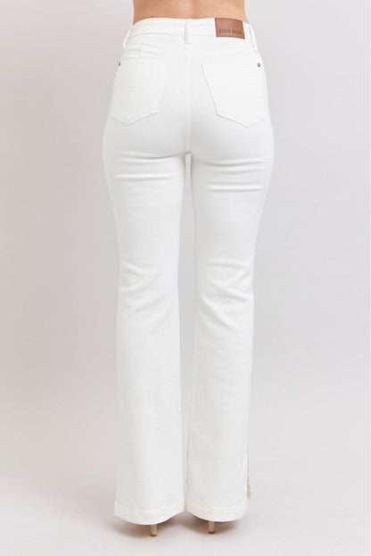 Judy Blue White Side Slit Slim Bootcut Jeans