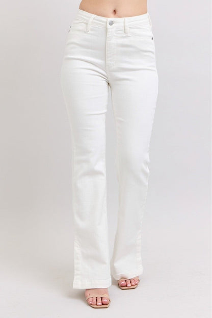 Judy Blue White Side Slit Slim Bootcut Jeans