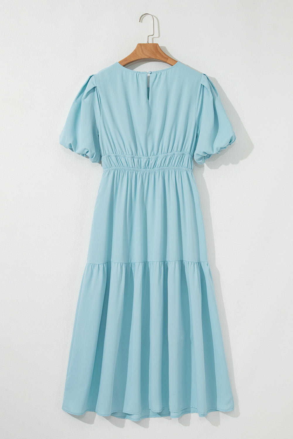 Threaded Pear Lara Puff Sleeve Pleated High Waist Midi Dress