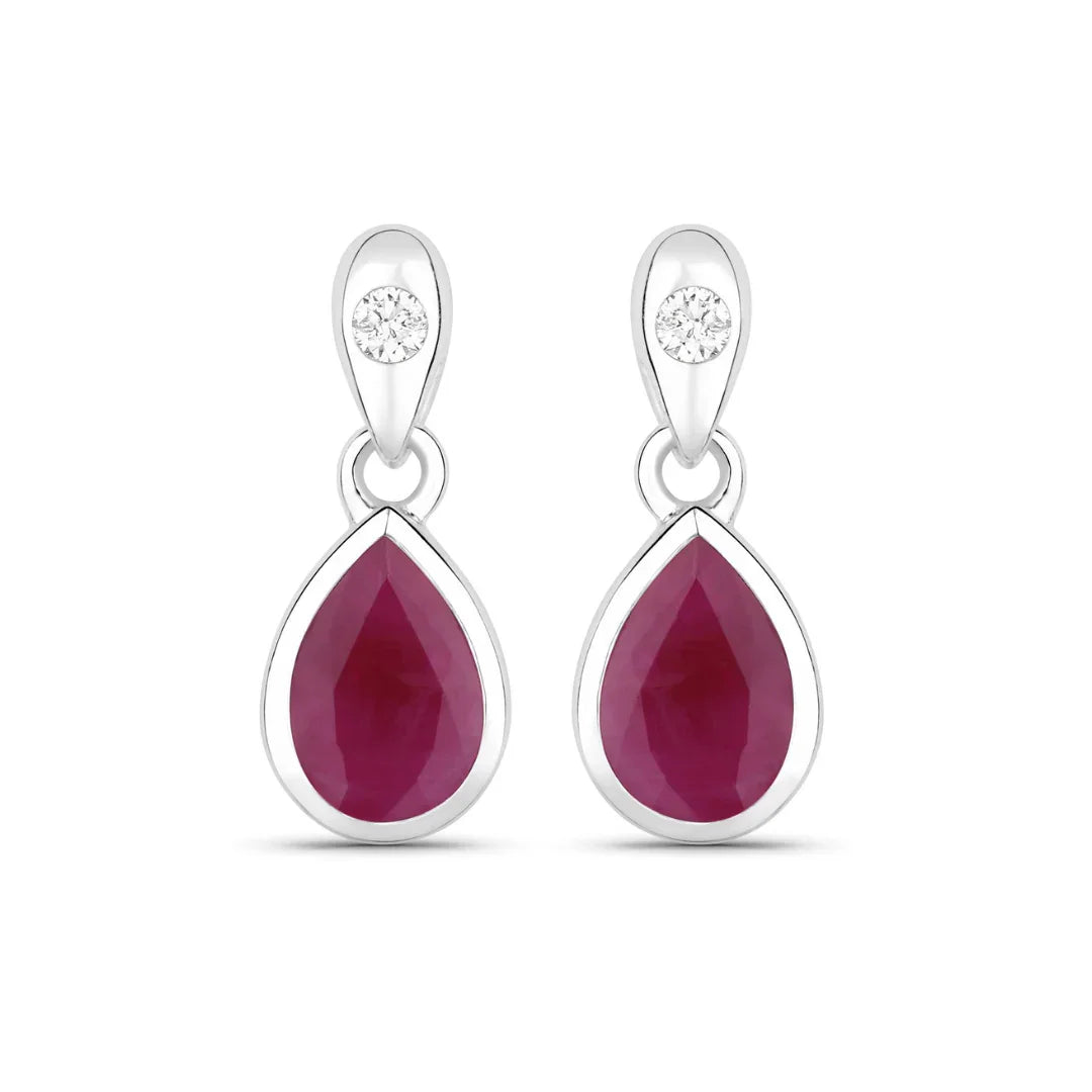 1.60 Ct Pear Pink Ruby & Diamond Bezel 10K Gold Dangle Earrings
