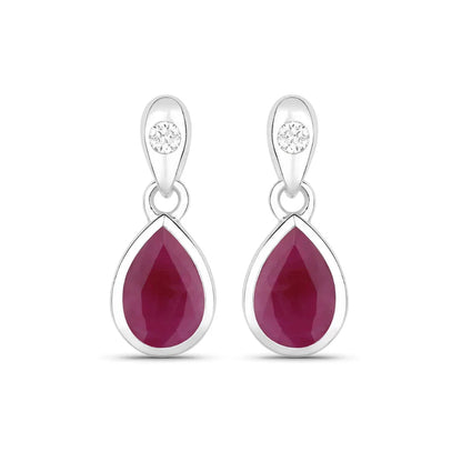 1.60 Ct Pear Pink Ruby & Diamond Bezel 10K Gold Dangle Earrings