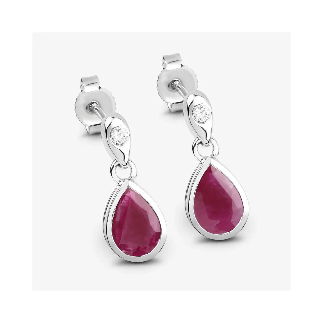 1.60 Ct Pear Pink Ruby & Diamond Bezel 10K Gold Dangle Earrings
