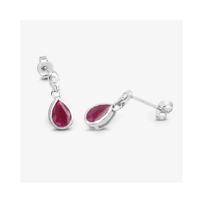 1.60 Ct Pear Pink Ruby & Diamond Bezel 10K Gold Dangle Earrings