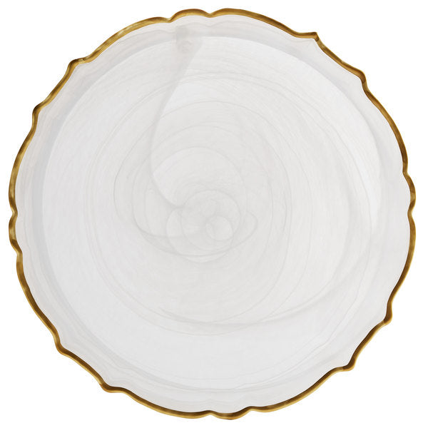 Jay Companies Alabaster Scallop White Charger Plate With Gold Rim By American Atelier