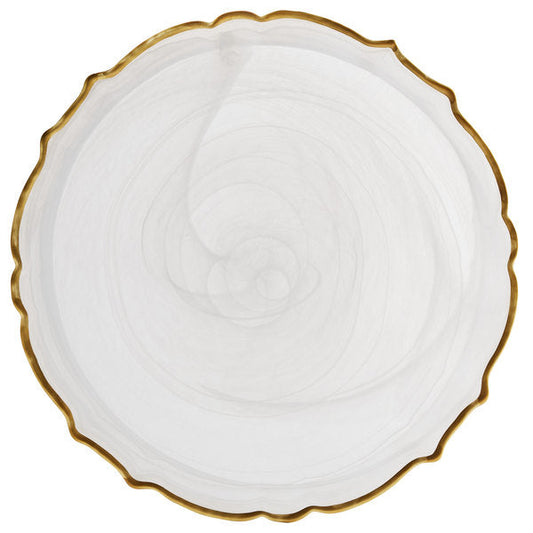 Jay Companies Alabaster Scallop White Charger Plate With Gold Rim By American Atelier