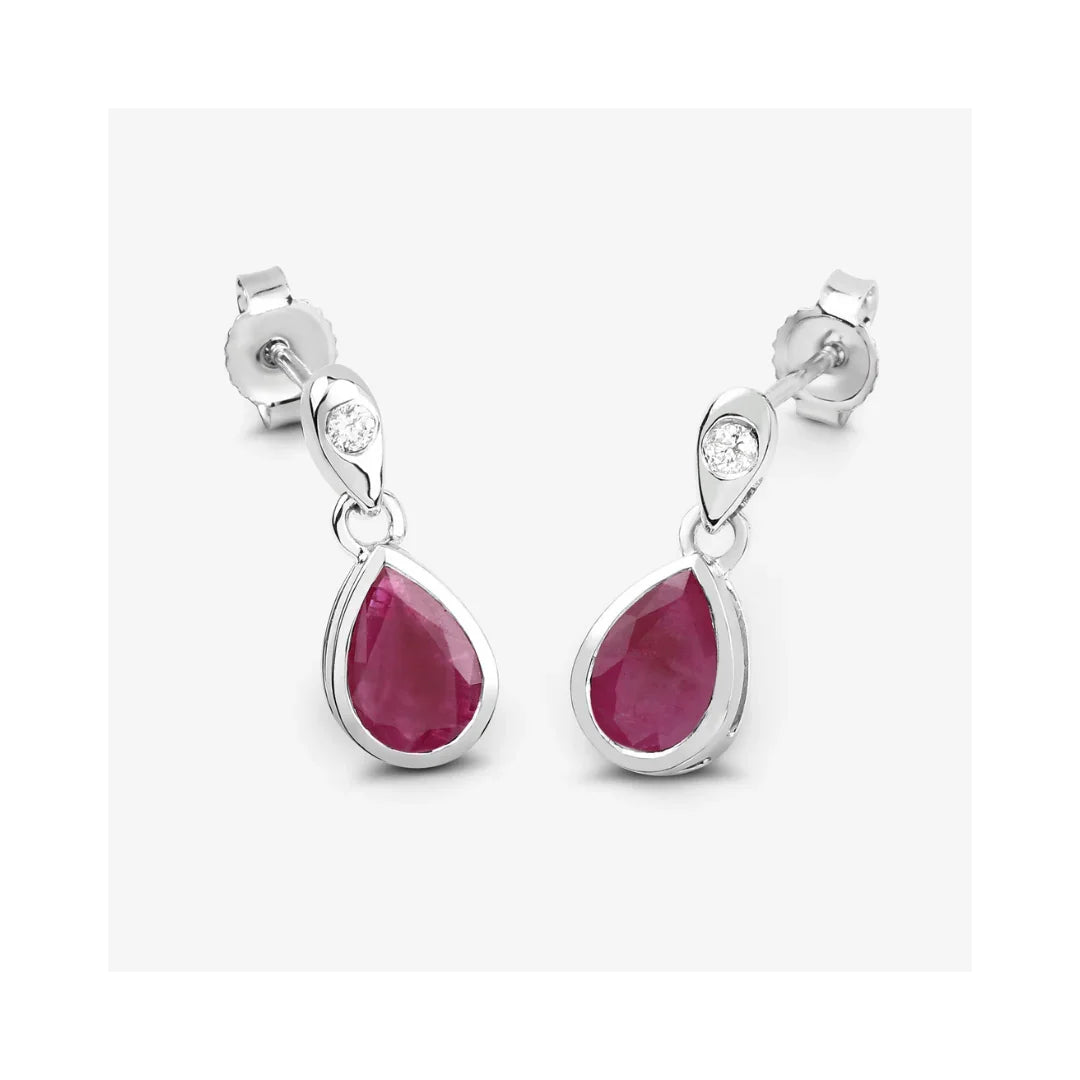 1.60 Ct Pear Pink Ruby & Diamond Bezel 10K Gold Dangle Earrings