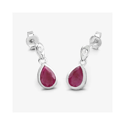 1.60 Ct Pear Pink Ruby & Diamond Bezel 10K Gold Dangle Earrings