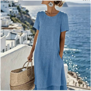 Women's Plus-Size Patchwork Maxi Dress – Relaxed Fit Casual Skirt