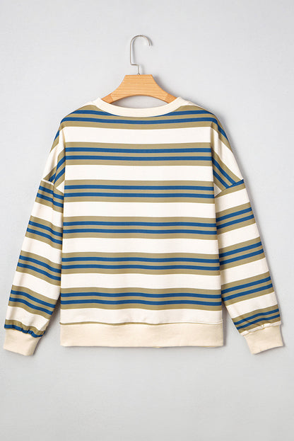 Threaded Pear Rose Stripe Crew Neck Pullover Sweatshirt