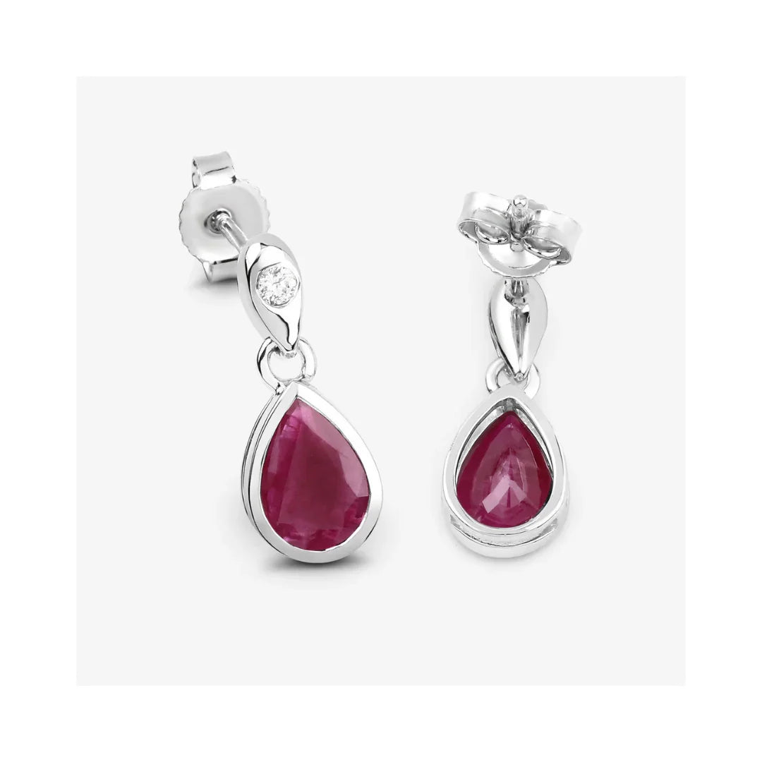 1.60 Ct Pear Pink Ruby & Diamond Bezel 10K Gold Dangle Earrings