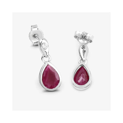 1.60 Ct Pear Pink Ruby & Diamond Bezel 10K Gold Dangle Earrings
