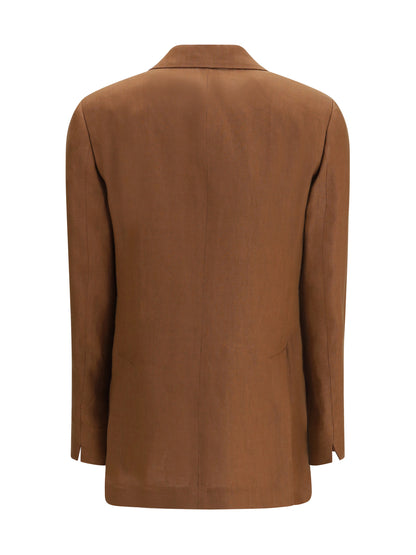 Double-Breasted Linen Blazer Brown