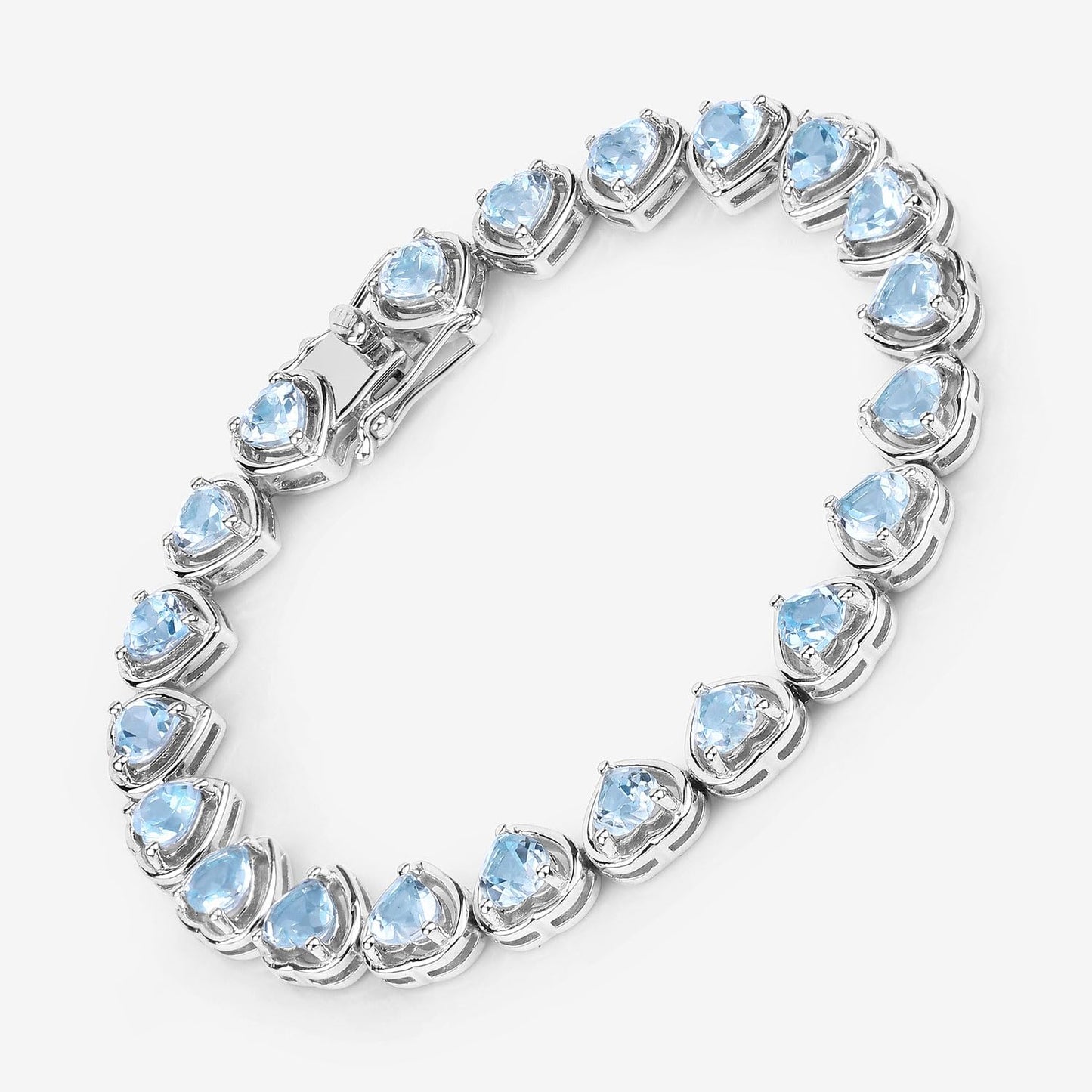 Heart Blue Topaz Prong Silver Tennis Bracelet