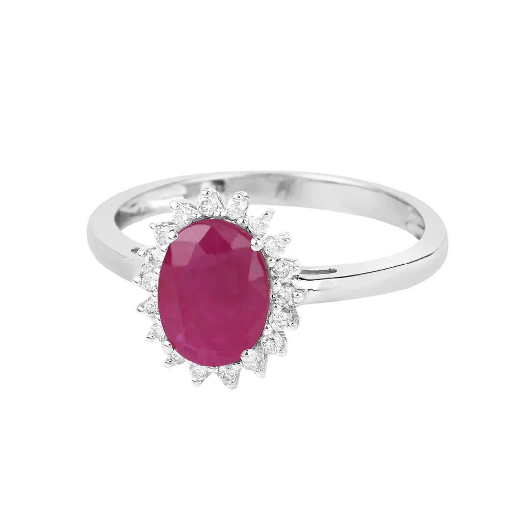 1.44 Ct Oval Pink Ruby Diamond Prong 10K Gold Halo Ring