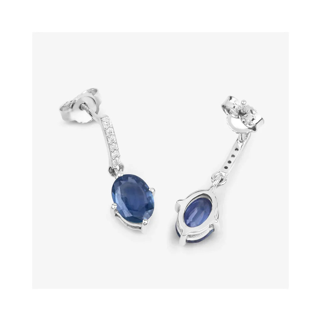 1.90 Ct Oval Blue Sapphire & Diamond Prong 10K Gold Dangle Earrings