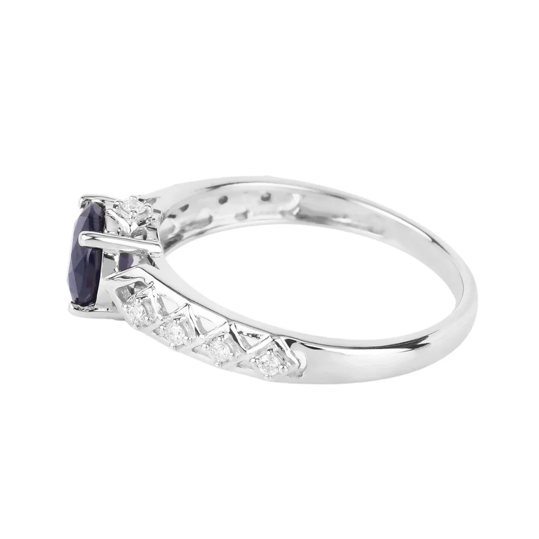 1.03 Ct Round Blue Sapphire & Diamond Prong 10k Gold Bridge Engagement Ring