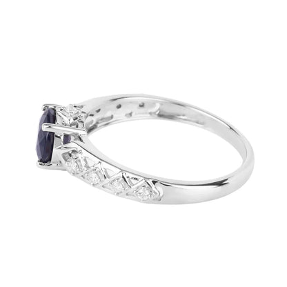1.03 Ct Round Blue Sapphire & Diamond Prong 10k Gold Bridge Engagement Ring