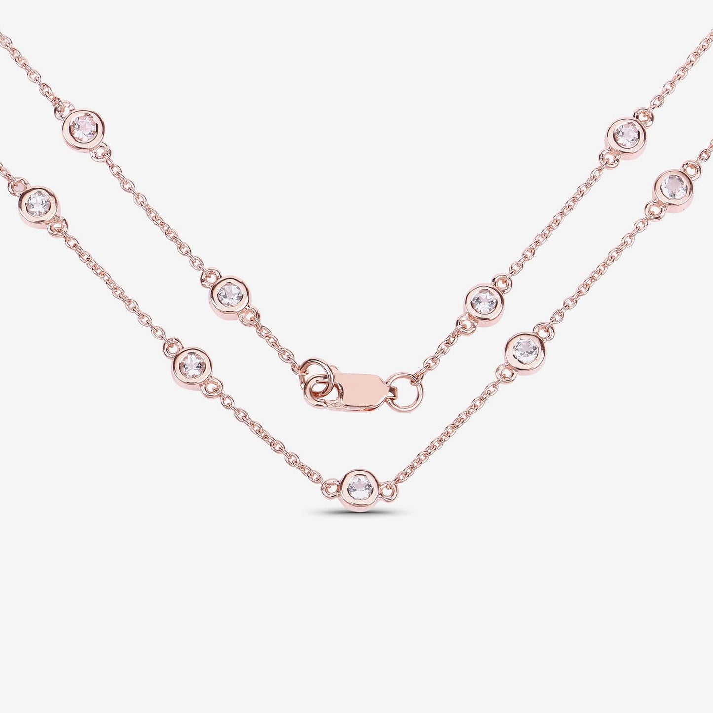 Round Peach Morganite 18K Rose Gold Plated Silver By The Yard Necklace