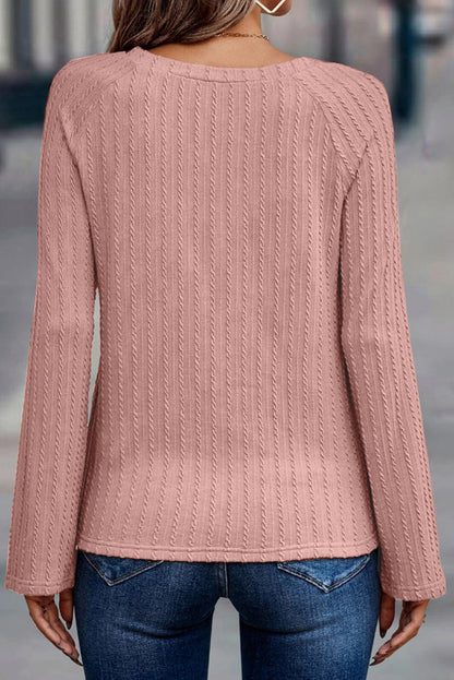 Threaded Pear Sawyer Ribbed Round Neck Knit Long Sleeve Top