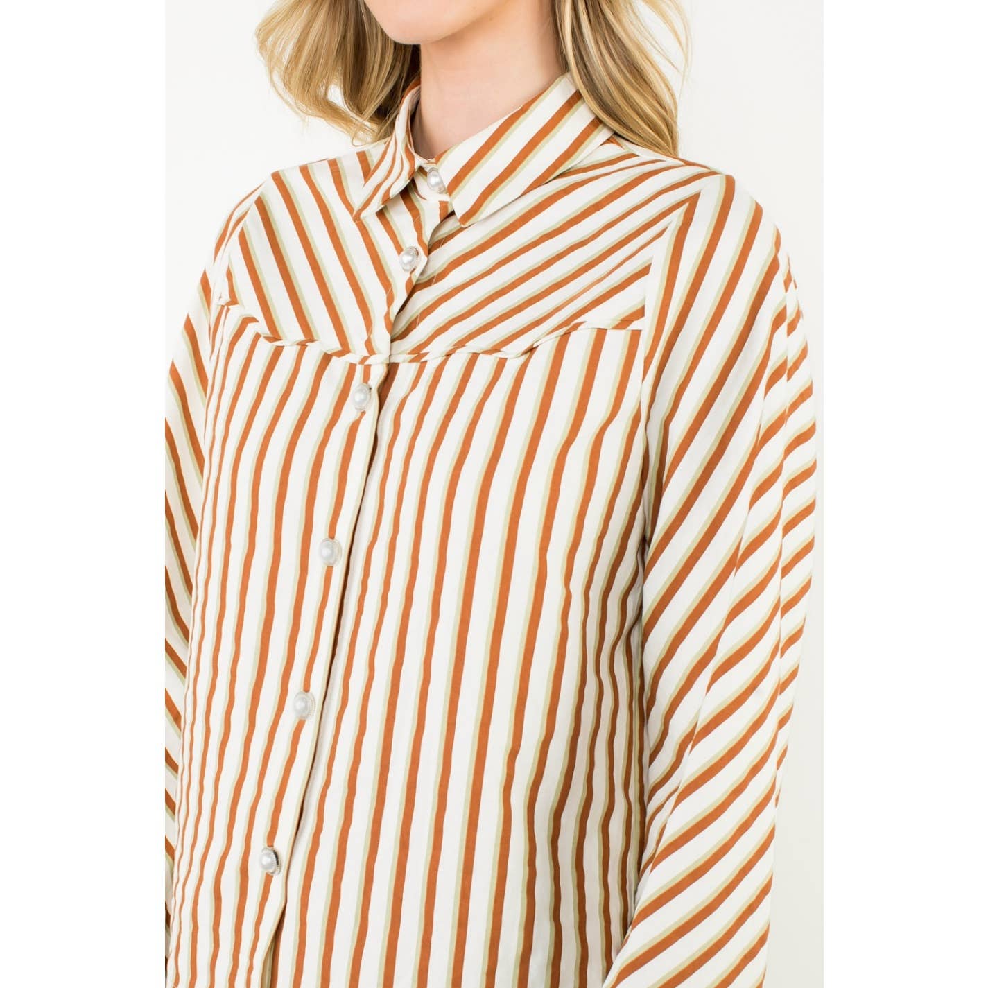Kalli - Pearl Button Long Sleeve Stripe Top