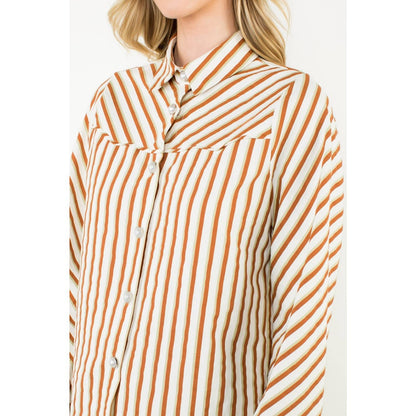 Kalli - Pearl Button Long Sleeve Stripe Top