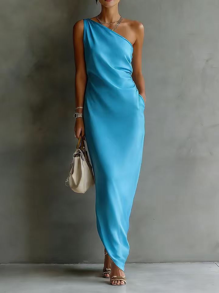 Women's Satin Off-Shoulder Slim-Fit Maxi Dress