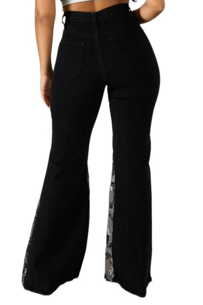 GJG Denim Floral Lace Bell Bottom Jean