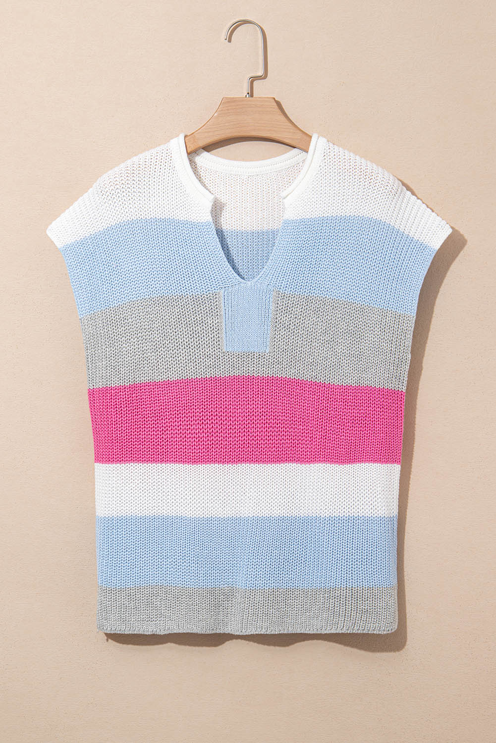 Threaded Pear Elliot Color Block Notch V Neck Sweater Top
