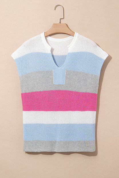 Threaded Pear Elliot Color Block Notch V Neck Sweater Top