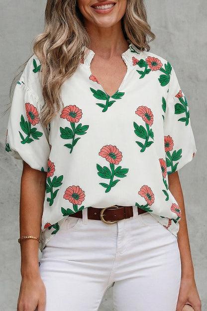 Threaded Pear Briar Shirred Short Sleeve Blouse