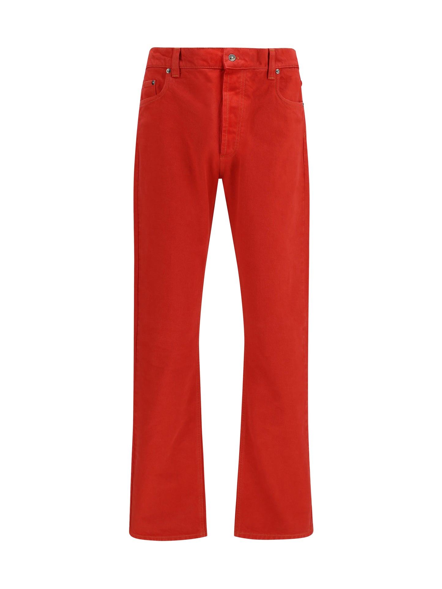 Jeans Straight-Leg Red Cotton Denim