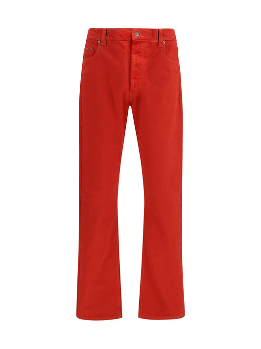 Jeans Straight-Leg Red Cotton Denim