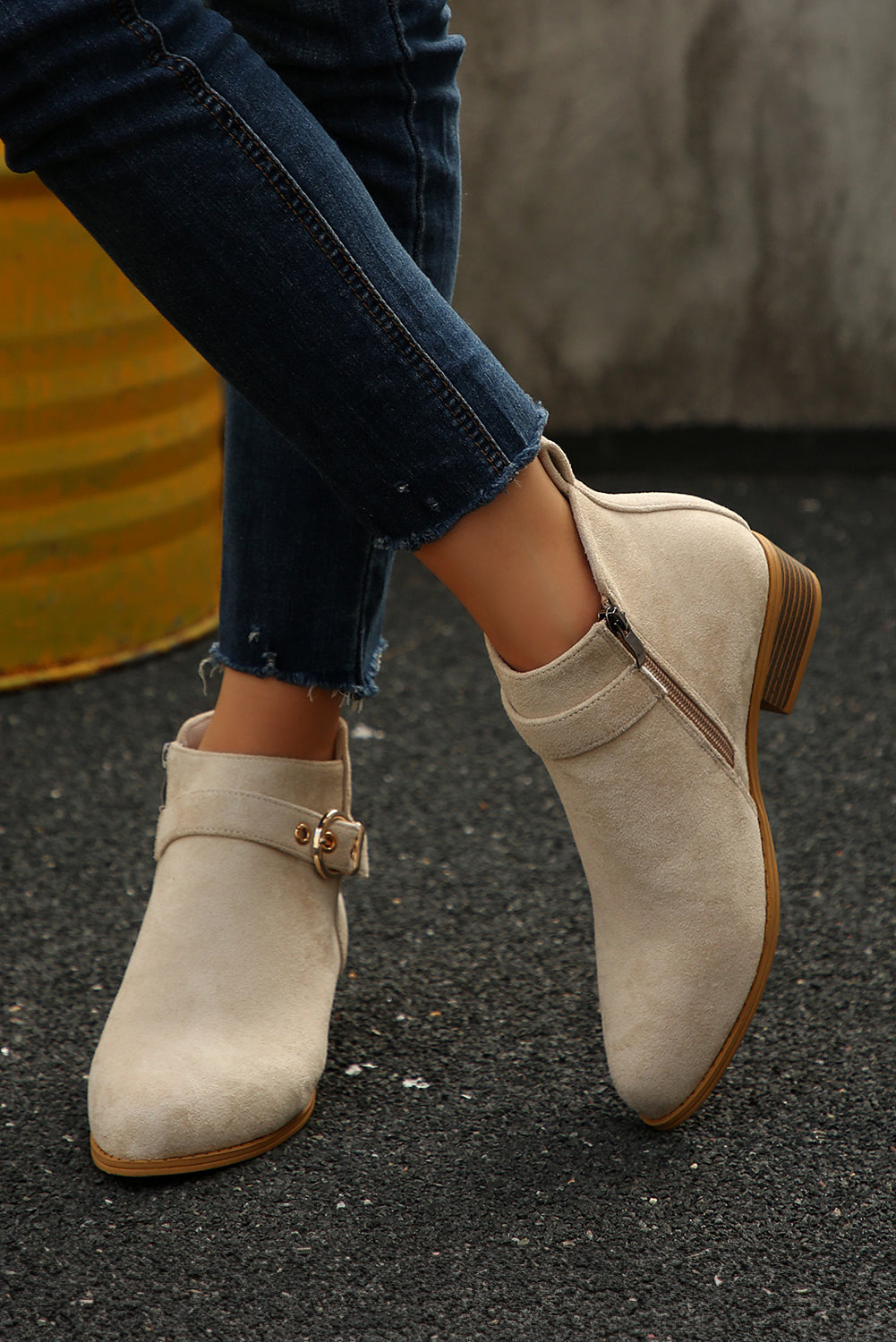 Threaded Pear Eleanor Chunky Heel Suede Boots