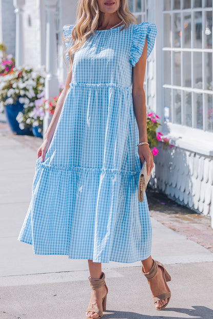Threaded Pear Deborah Sleeve Gingham Maxi Dress