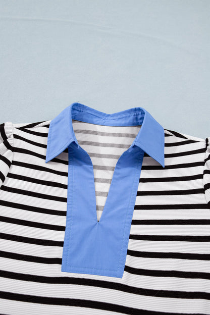 Threaded Pear Lina Block Polo Collar Blouse