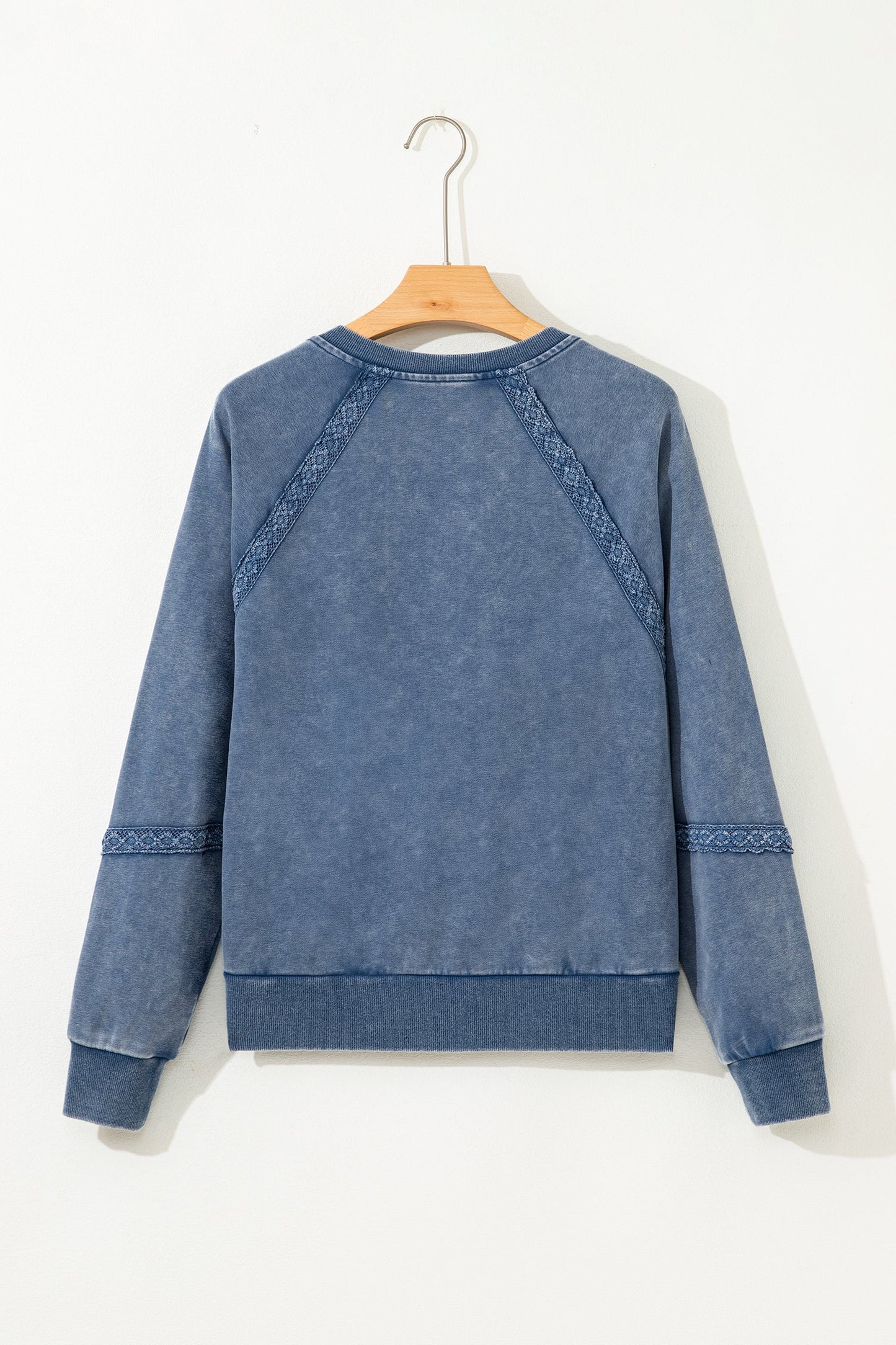 Red Dahlia Lace Patchwork Detail Notched Neck Mineral Wash Baggy Sweatshirt