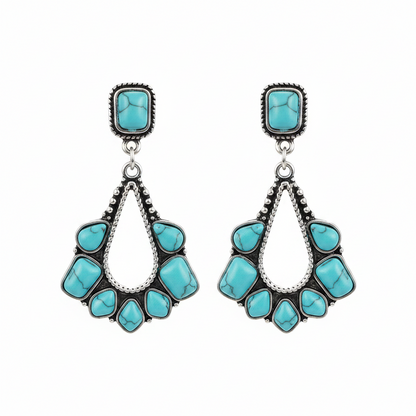 Marbled Turquoise & Silvertone Chandelier Drop Earrings