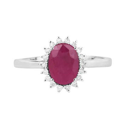 1.44 Ct Oval Pink Ruby Diamond Prong 10K Gold Halo Ring
