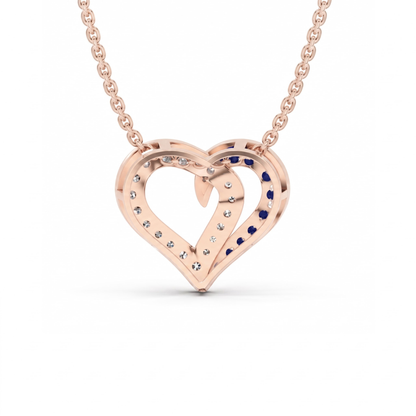 0.64 Cttw Round Blue Sapphire and Lab Grown Diamond 14K Gold Pave Open Heart Pendant Necklace