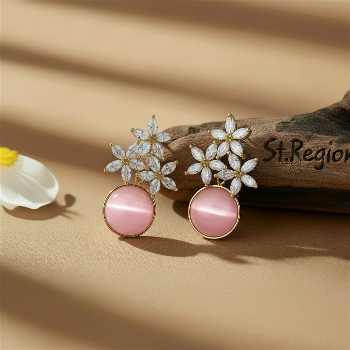 Goldtone & Clear Cubic Zirconia Floral Stud Earrings
