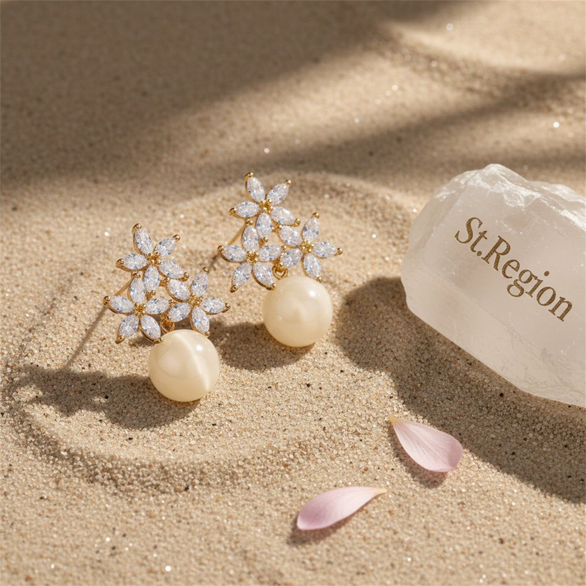 Goldtone & Clear Cubic Zirconia Floral Stud Earrings