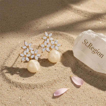 Goldtone & Clear Cubic Zirconia Floral Stud Earrings
