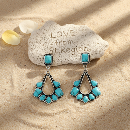 Marbled Turquoise & Silvertone Chandelier Drop Earrings