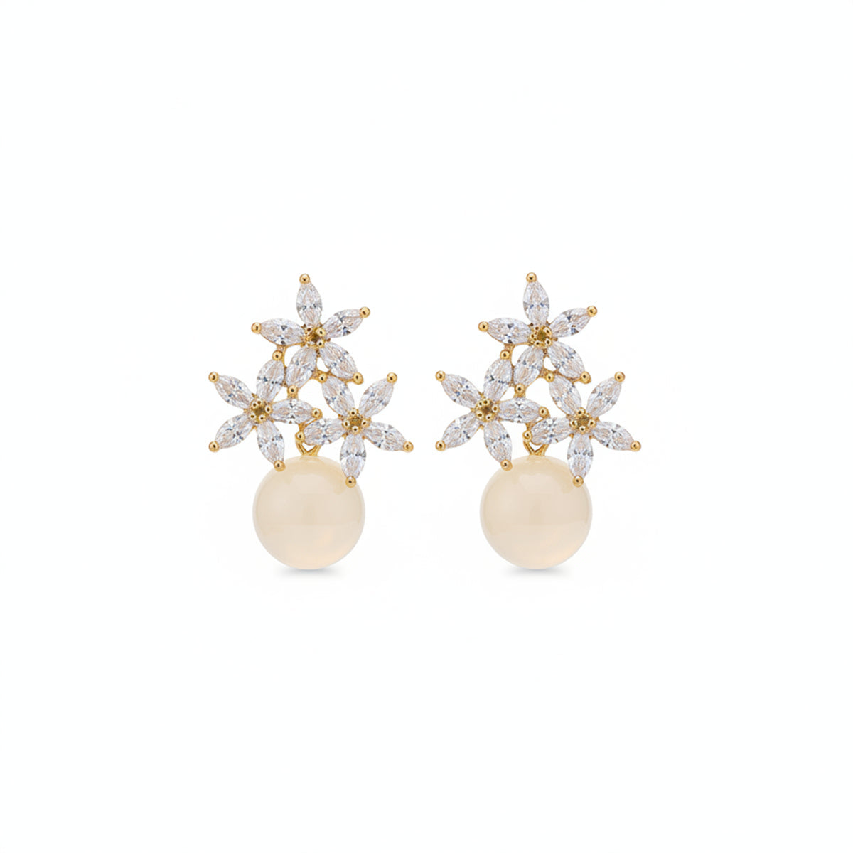 Goldtone & Clear Cubic Zirconia Floral Stud Earrings