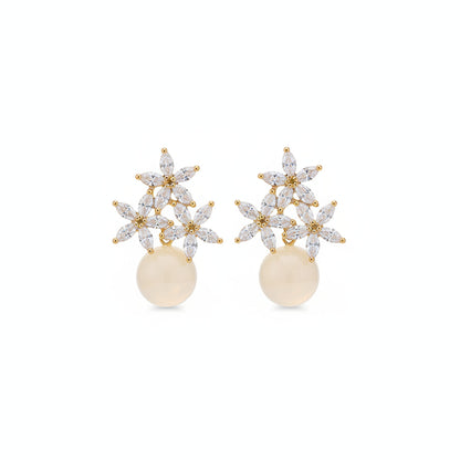 Goldtone & Clear Cubic Zirconia Floral Stud Earrings