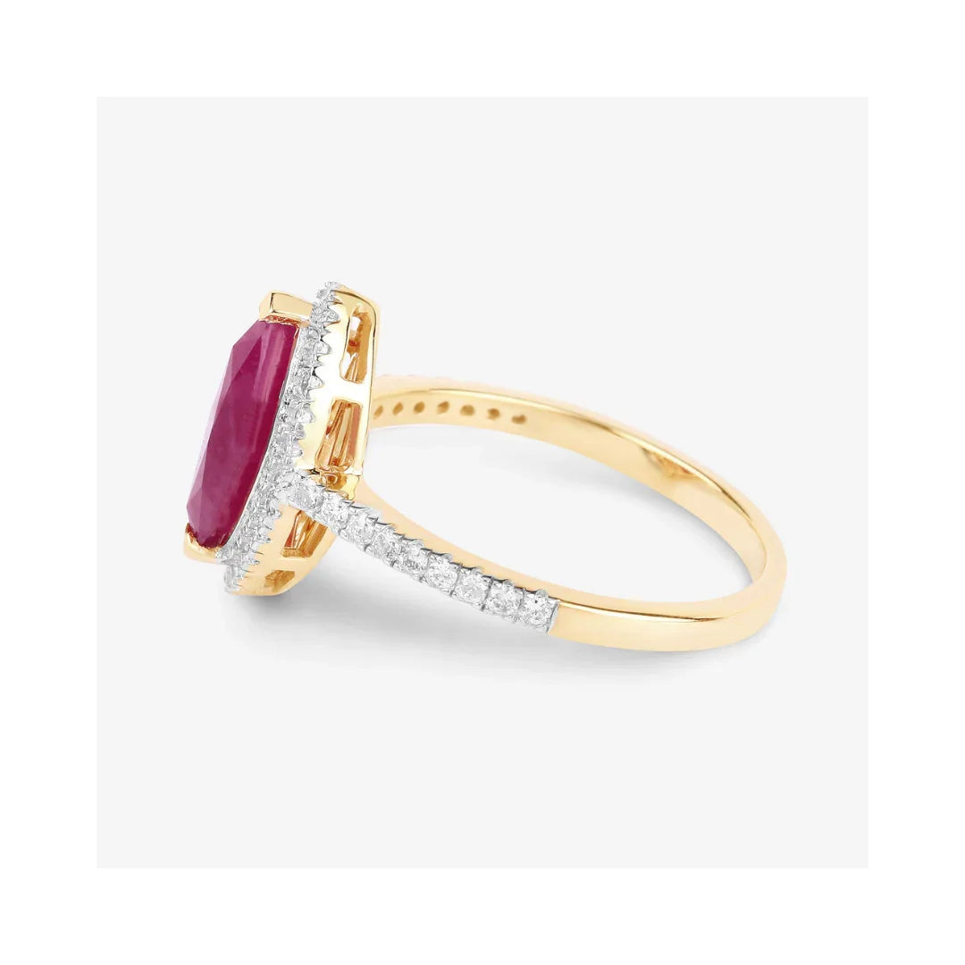 1.45 Ct Marquise Pink Ruby Diamond Prong 10K Gold Halo Pave Band Ring