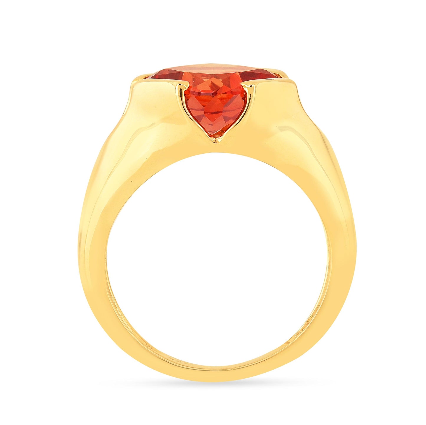 4.24 Ct Square Orange Lab Grown Padparadscha Sapphire Prong 18K Yellow Gold Plated Silver Solitaire Ring